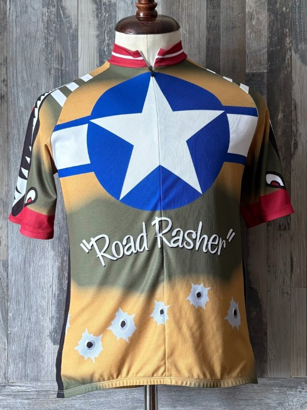 Military inspired cycling jersey with a unique "Road Rasher